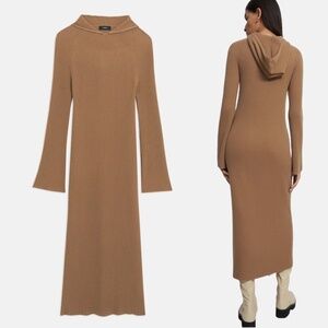 Theory Felted Wool Cashmere Hooded Sweater Dress in Beige Canvas Size Medium M